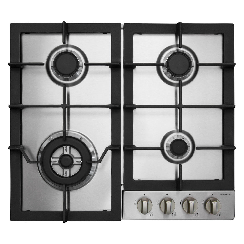 Sleek stainless steel 600mm gas hob with 3 burners and a powerful 5.1KW wok burner, ideal for cooking enthusiasts.