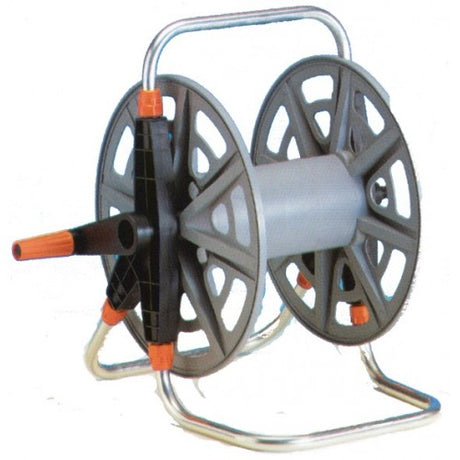 Siroflex 4852 hose reel holding up to 50m of hose, made of durable polypropylene and aluminum for easy outdoor use.