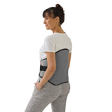 Grey Sunbeam Lower Back Heating Pad with adjustable strap, 5 heat settings, and Intellisense Technology for soothing relief.