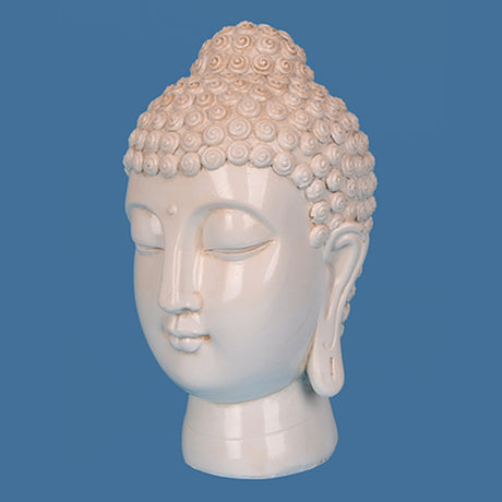 Elegant Poly Resin Buddha Head sculpture with intricate design, perfect for enhancing tranquility in any home decor.