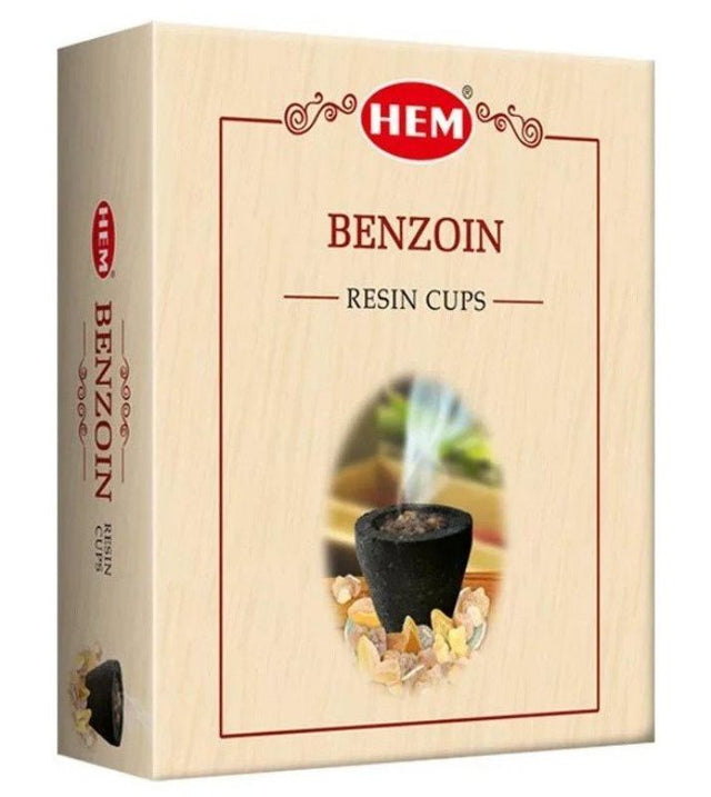 HEM Benzoin Dhoop resin cups in a beautifully crafted box, perfect for relaxation, meditation, and spiritual rituals.