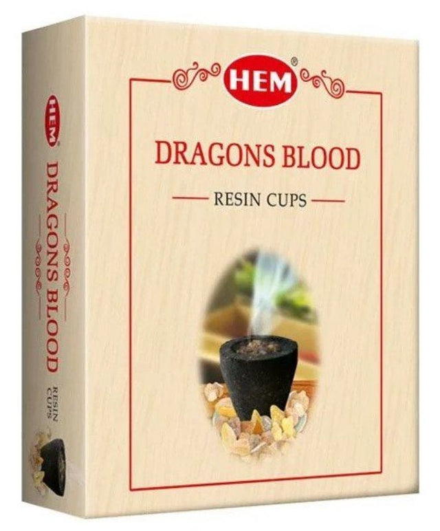 HEM Dragons Blood Dhoop resin cups in a box, perfect for meditation and purifying the air with a rich, earthy aroma.