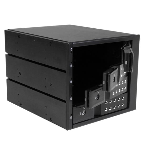 4 Bay Trayless Hot Swap Mobile Rack Backplane for 3.5in SAS/SATA HDDs with cooling fan and key-lock design.