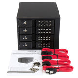 4 Bay hot swap mobile rack backplane for 3.5" SAS/SATA HDDs, featuring ejection levers, cooling fan, and aluminum enclosure.