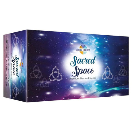 Box of 12 Sacred Space Masala incense sticks, hand-rolled for spiritual ambiance and relaxation in any sacred space.