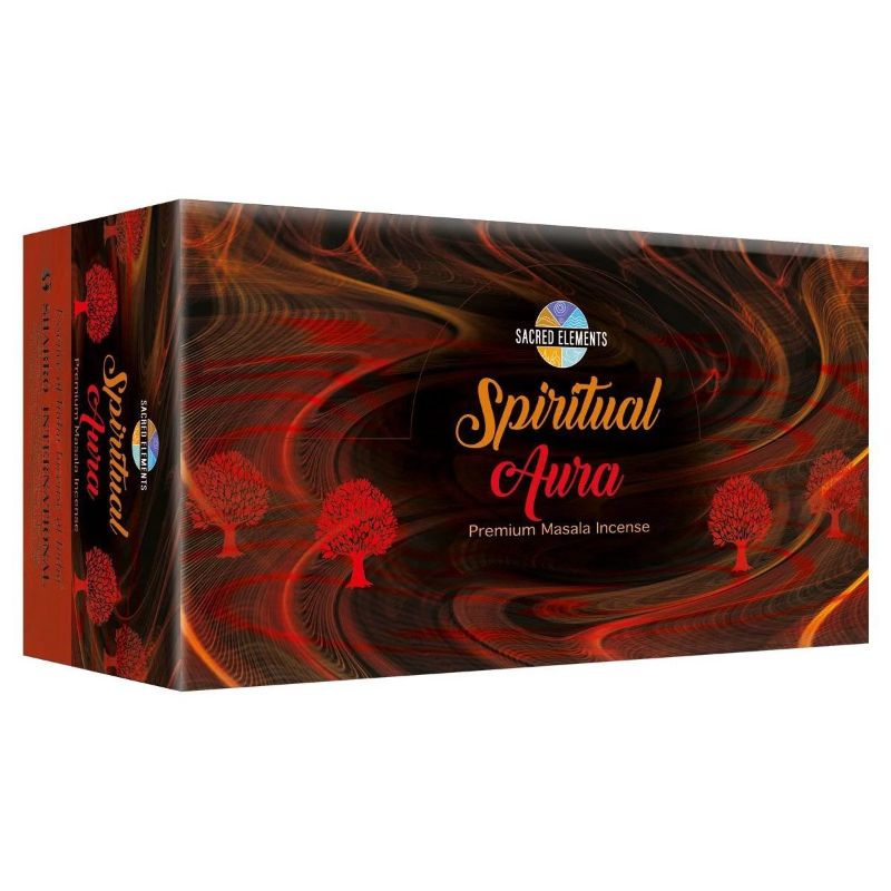 Elegant box of 12 Sacred Elements Spiritual Aura Masala Incense sticks for meditation, yoga, and spiritual ceremonies.