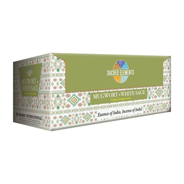 Box of 12 handcrafted Mugwort White Sage masala incense sticks for cleansing, meditation, and creating a serene atmosphere.