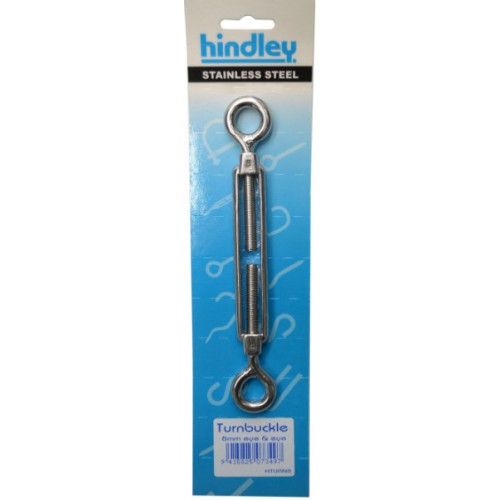 Stainless Body Turnbuckle 8mm with left and right-hand threads for adjustable tension in ropes and cables, durable and corrosion-resistant.