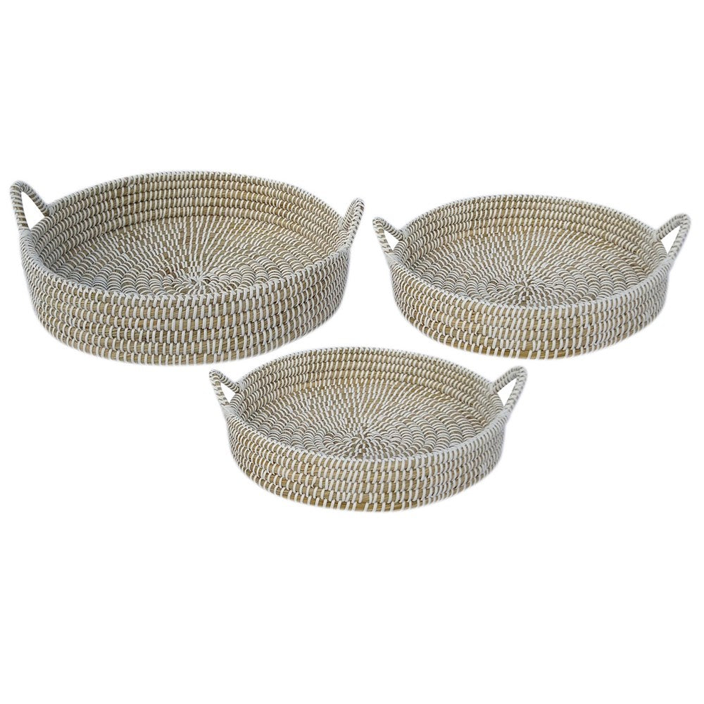 Set of 3 eco-friendly Kans Grass Trays with stylish plastic ribbon, perfect for organizing kitchen and home spaces.