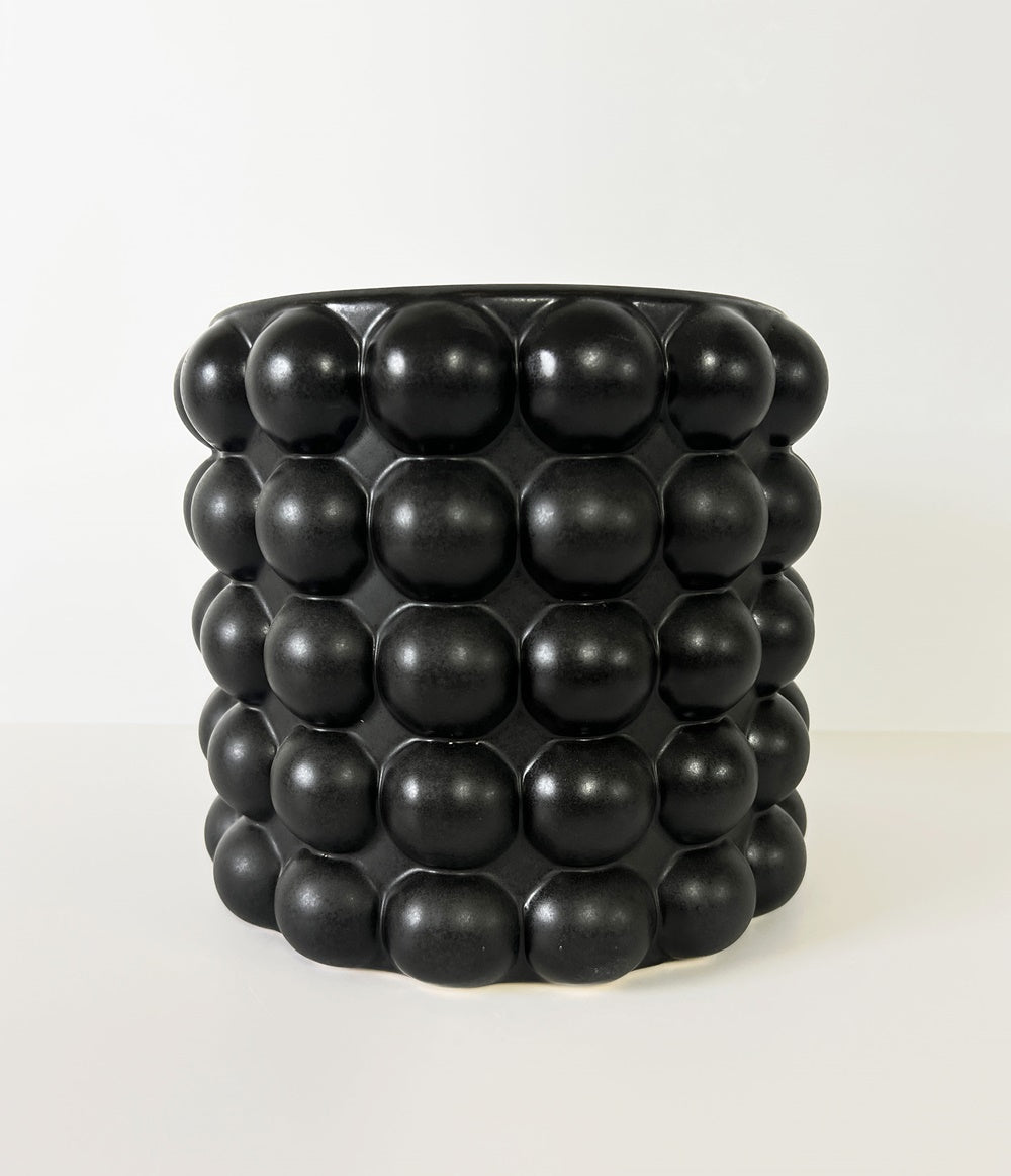 Elegant black BOBBLE Large Planter (235x235x213mm) with matte-to-gloss finish, perfect for indoor and outdoor gardens.