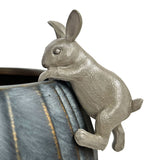 Charming grey rabbit hanging ornament crafted from resin, perfect for whimsical home or office decor, measuring 6 x 4.5 x 9.5 cm.