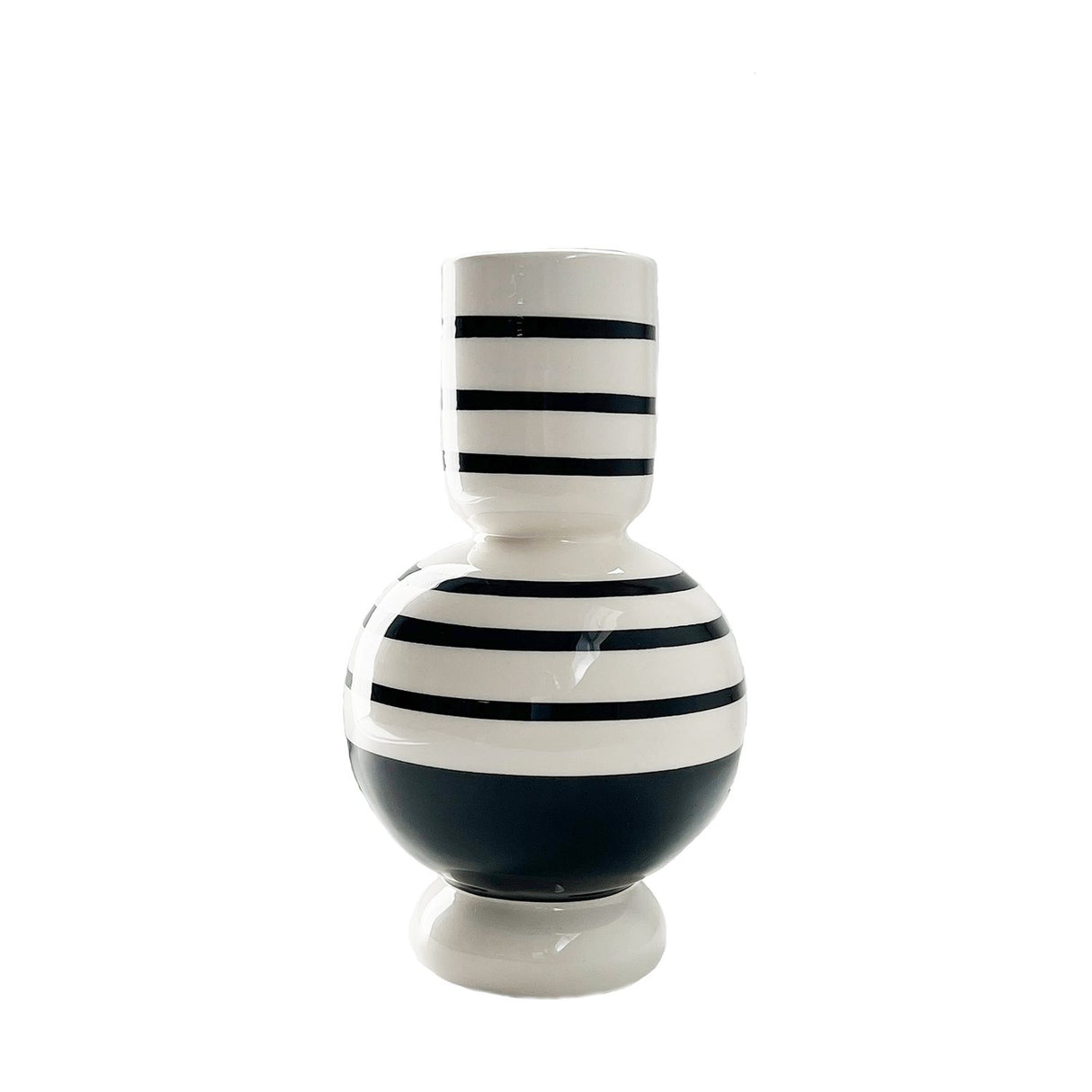 Elegant BLACK STRIPE II porcelain vase, hand-painted design, ideal for flowers or decor, 11.5 x 11.5 x 20.5 cm.