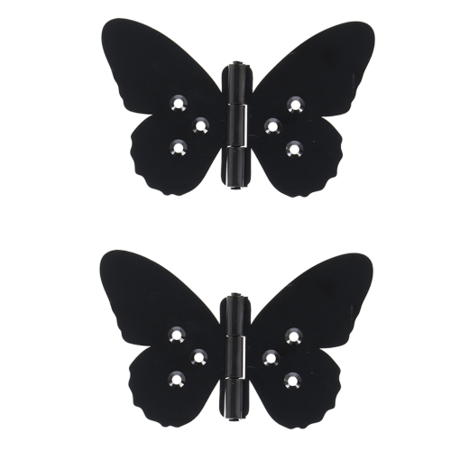 Butterfly-shaped iron hinges (12 x 8cm) in assorted designs, perfect for adding elegance to doors and DIY projects.