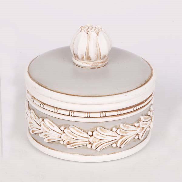 Elegant white and grey jewelry box with bow, 8 x 7 cm, perfect for organizing accessories on any dressing table.