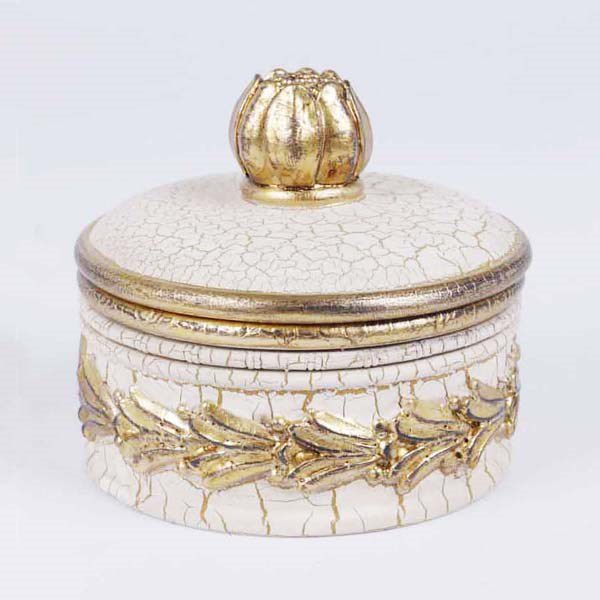 Classic White and Gold jewelry box with bow, 8x7 cm, perfect for organizing and adding elegance to any vanity.