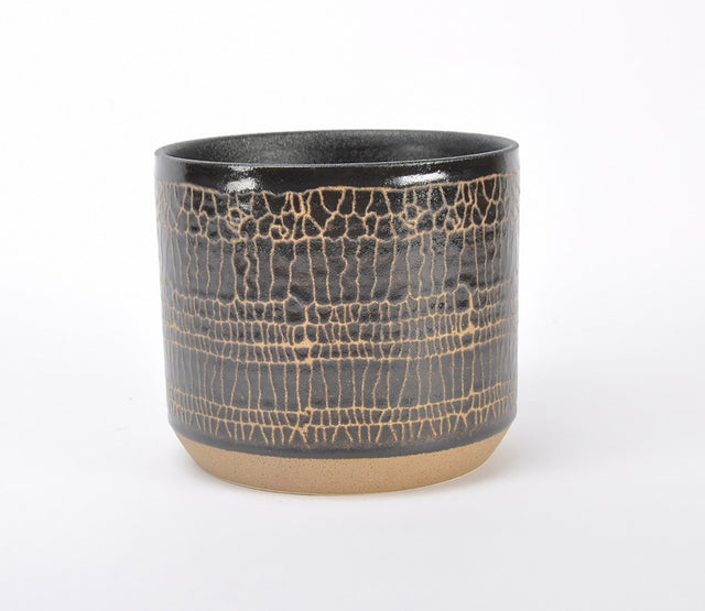 Large CRACKLE planter with unique crackle finish, perfect for indoor/outdoor greenery, dimensions 223 x 223 x 195mm.