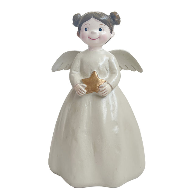 Angel ornament holding a star, 12.3 cm tall, in resin; a charming holiday decoration symbolizing hope and guidance.