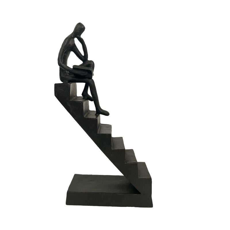 Ornament - CAST IRON GIRL READING ON STAIRS (24.1cm)