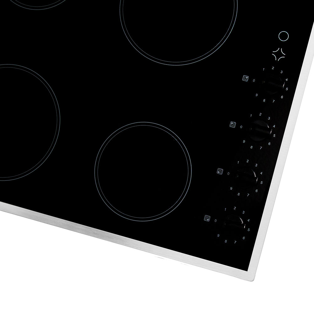 Sleek 600mm Parmco ceramic hob with stainless steel frame, featuring 4 heating zones and easy-clean surface.