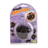 Squishy black spider toys that wriggle and climb down surfaces, perfect for children's parties and imaginative play.
