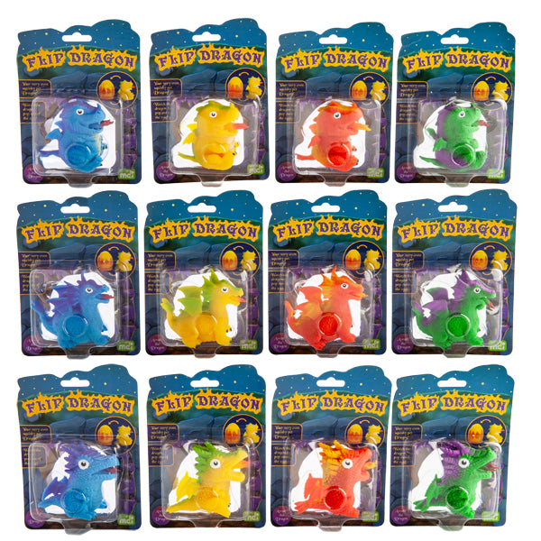 Colorful set of 12 squishy baby dragons that pop out of eggs, perfect for imaginative play and stress relief.