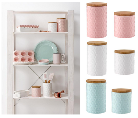 Pink Halo Embossed Canister (17cm) with silicone seal, perfect for food storage and decorative organization.