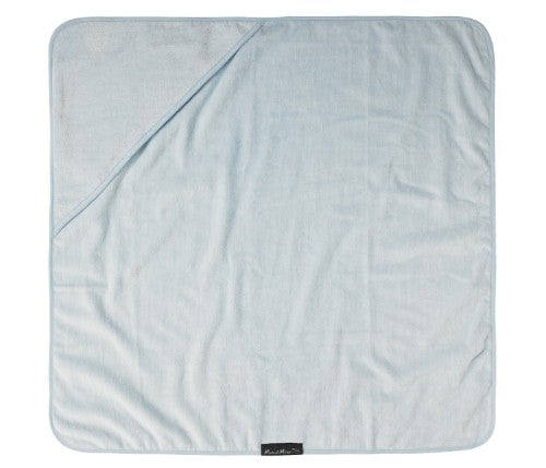 Soft baby blue hooded towel for newborns, providing warmth and comfort during bath time, measuring 74cm x 74cm.