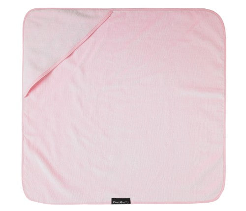 Soft baby pink hooded towel, perfect for keeping your little one warm and cozy after bath time. Ideal for newborns to toddlers.