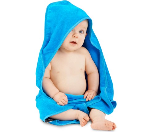 Teal hooded towel for babies, ultra-soft, absorbent, perfect for bathtime snuggles, measuring 74cm x 74cm.