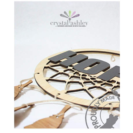 Laser cut bamboo dream catcher with one ring and three feathers, ideal for gifts and decoration.