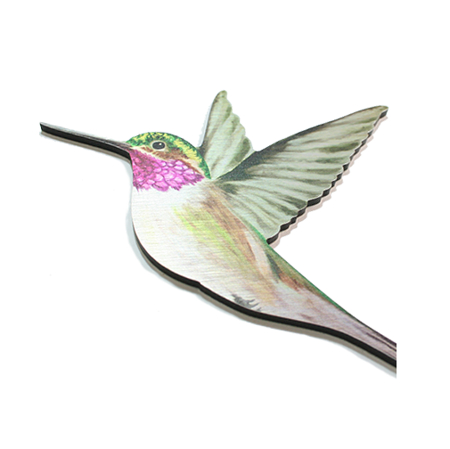 Vibrant polypropylene hummingbirds in flight wall art, featuring five dynamic designs for customizable home decor.