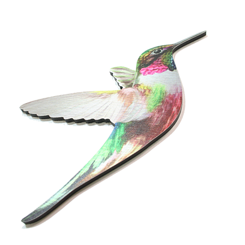 Colorful polypropylene hummingbirds in flight, ideal for unique wall decor and adding character to any space.