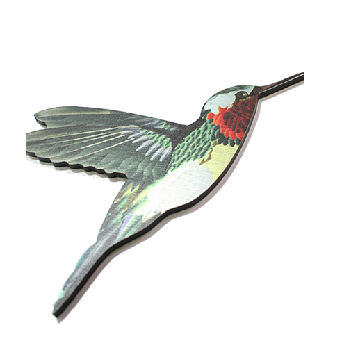 Colorful polypropylene hummingbirds in flight, perfect for unique wall decor arrangements in any room.