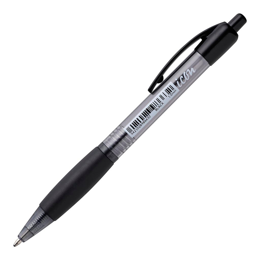 Icon Ballpoint Retractable Pen with Grip Medium Black (Pack of 10)