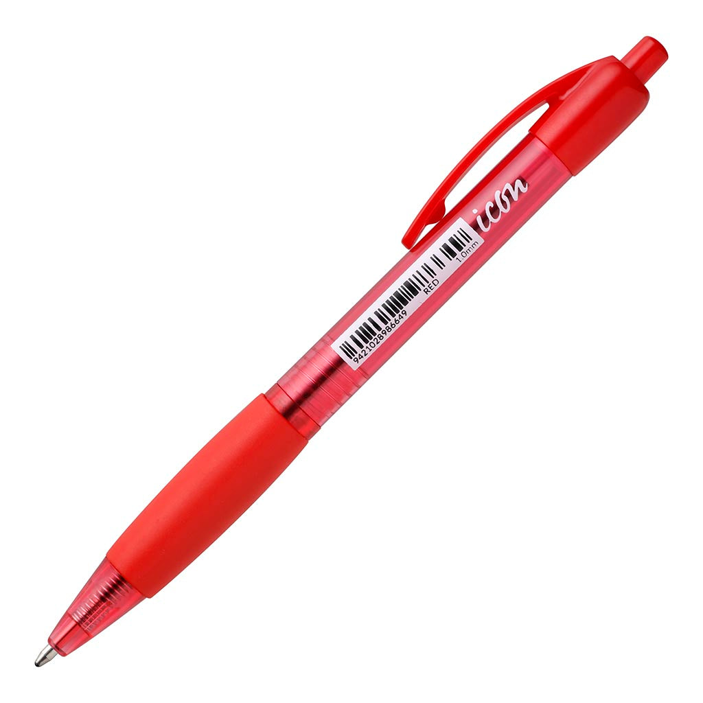 Icon Ballpoint Retractable Pen with Grip Medium Red (Pack of 10)