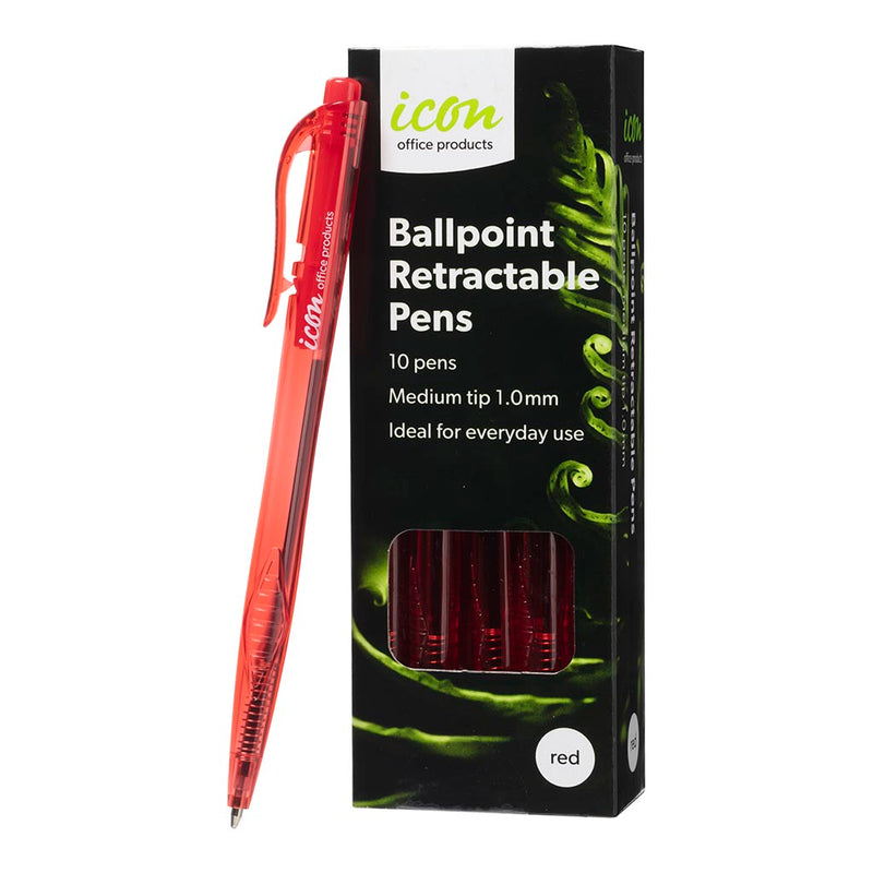 Icon Ballpoint Retractable Pens Medium Red Pack 10