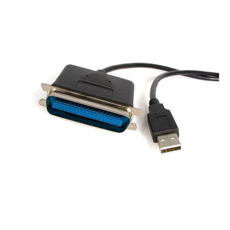 USB to Parallel Printer Adapter connecting USB PC to a Centronics printer, featuring fast data transfer and plug-and-play setup.