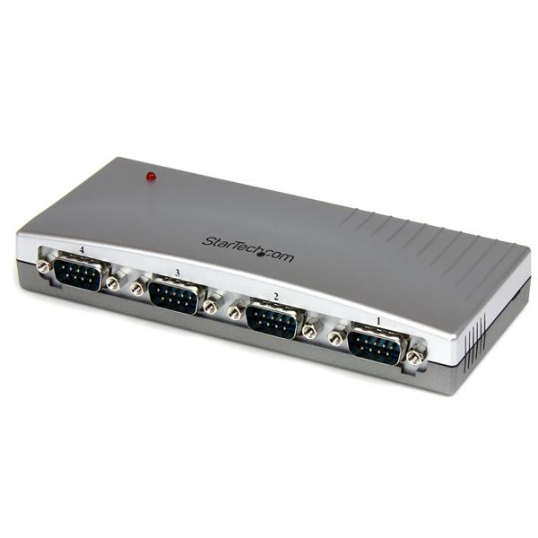 4 Port USB to RS232 Serial DB9 Adapter Hub for connecting multiple RS232 devices to Mac or PC via a single USB port.