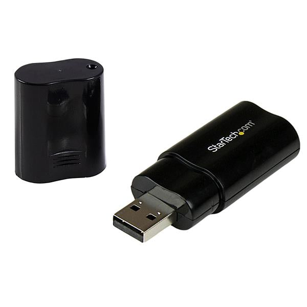 USB Stereo Audio Adapter converting USB to dual audio outputs for headsets and microphones, ideal for gaming and remote work.