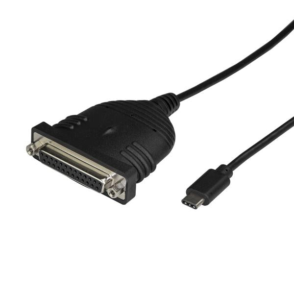 USB-C to Parallel Printer Cable connecting modern USB-C devices to DB25 printers; plug-and-play, multi-OS compatibility, portable solution.