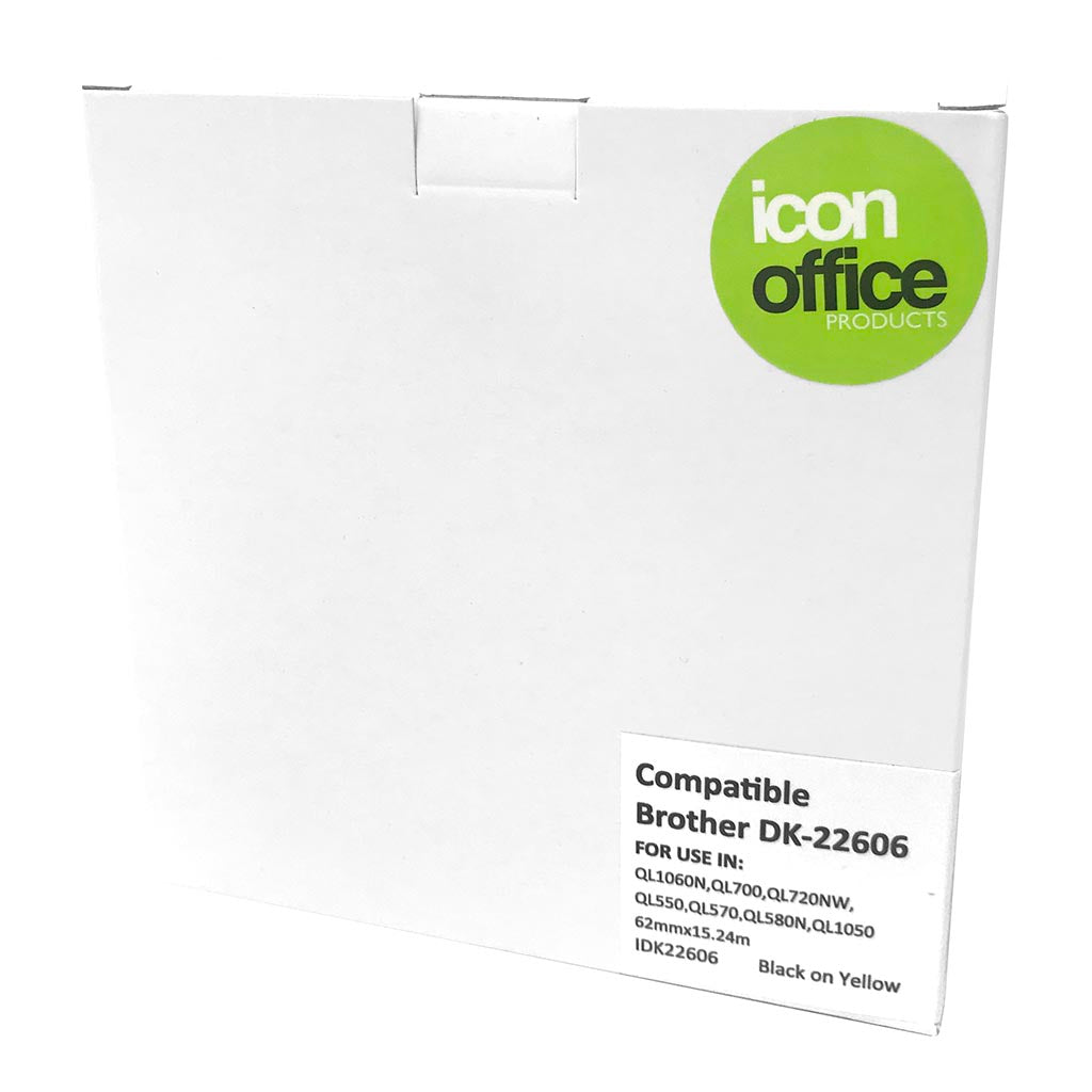 Icon Compatible with Brother DK Paper Tape 62mmx15m Black on Yellow