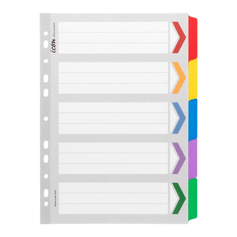 Icon Cardboard Dividers with Reinforced Tabs 5 Tab Coloured