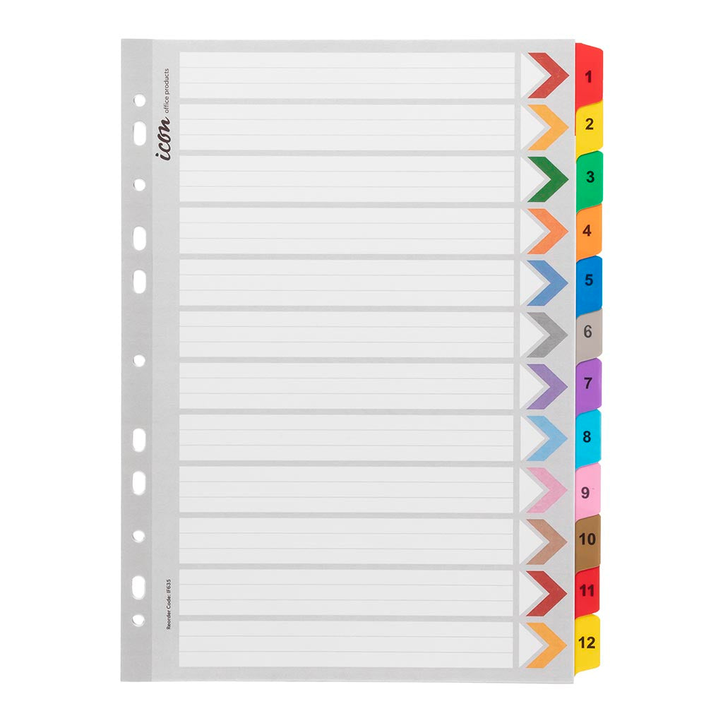 Icon Cardboard Indices with Reinforced Tabs 1-12 Coloured