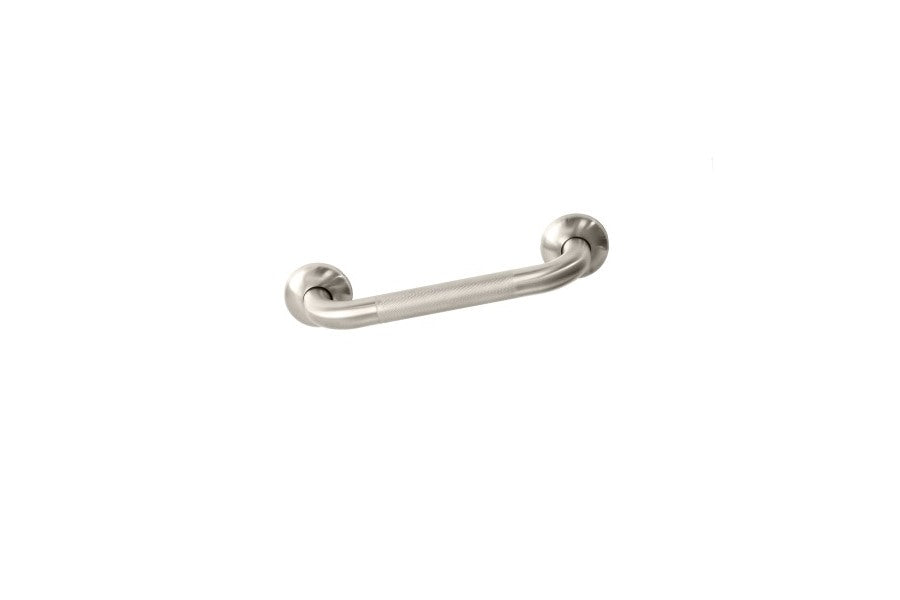 300mm knurled grab rail in brushed stainless steel for enhanced safety and support in bathrooms and stairways.