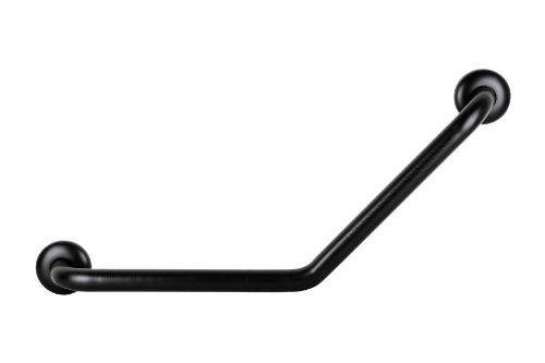 Black powder-coated grab rail, 350mm x 350mm, angled at 45 degrees, durable 304 stainless steel with a secure knurled grip.
