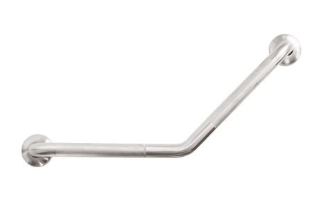 Brushed stainless steel grab rail, 350mm x 350mm, 45-degree angle, with knurled grip for safety and accessibility in homes.