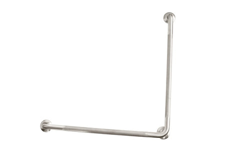 Brushed stainless steel 750mm x 750mm grab rail with knurled grip for bathroom safety and support, compliant with NZS 4121:2001.