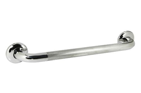 Polished stainless steel 800mm grab rail with knurled grip for enhanced safety and support in bathrooms and stairways.