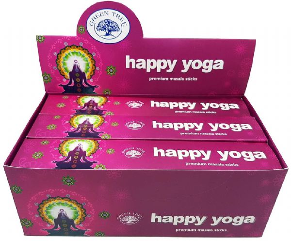 Green Tree Happy Yoga Incense, 15g, hand-rolled sticks for uplifting aromas, perfect for meditation and enhancing yoga practices.