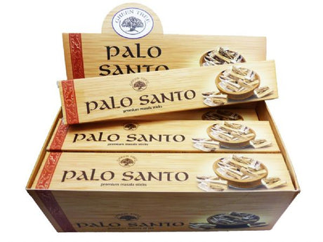 Green Tree Palo Santo Incense sticks in a self-display box, ideal for meditation and creating a serene atmosphere.